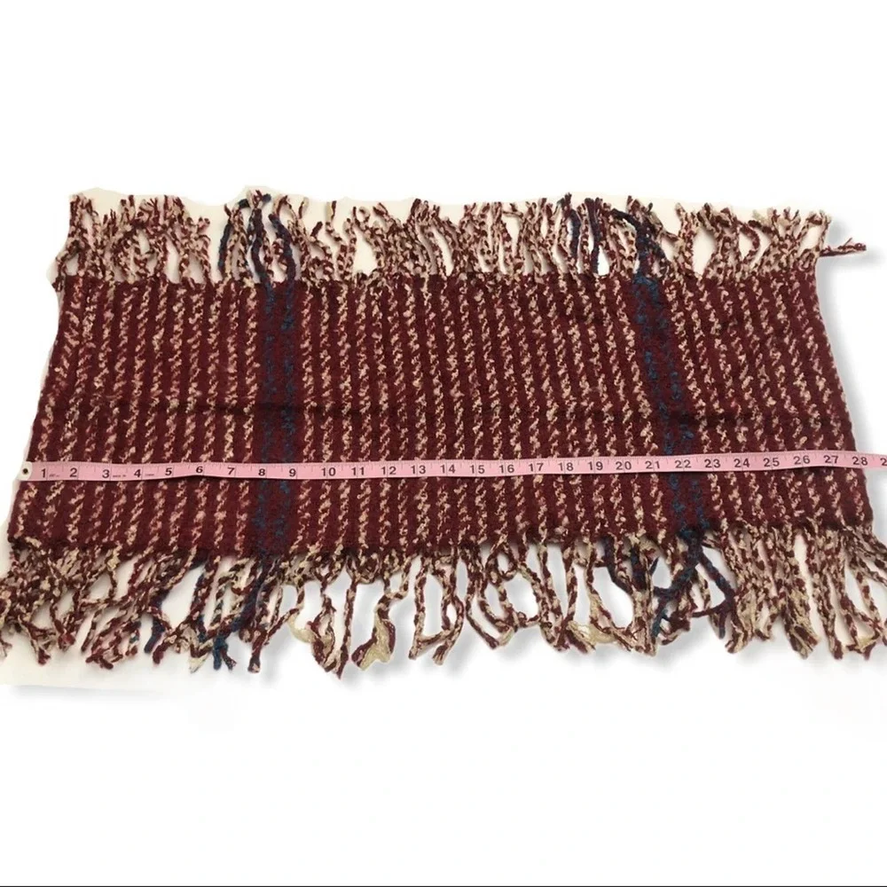 Unique Infinity Scarf Neck Warmer Multi Red Striped Fringe Cowlneck Rustic Wrap‎